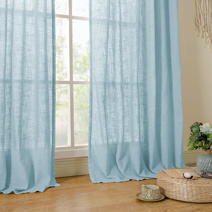 Stone Blue Linen Curtains 90 Inch - Image 9