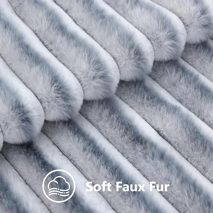 decorUhome Fall Faux Fur Throw Pillow Covers 22x22 Set of 2 Grey White | - Image 3