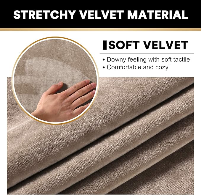 PrinceDeco Sectional Couch Covers Velvet Cushion Covers for Sectional Couch Washable Cushion Covers for Sectional Sofa Pet Friendly Sectional Sofa Slipcovers(1 Chaise Back+ 3 Sofa Back,Taupe)