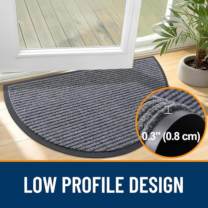 OLANLY Half Circle Front Door Mat 33x21, Waterproof Heavy-Duty Doormat | Grey - Image 4