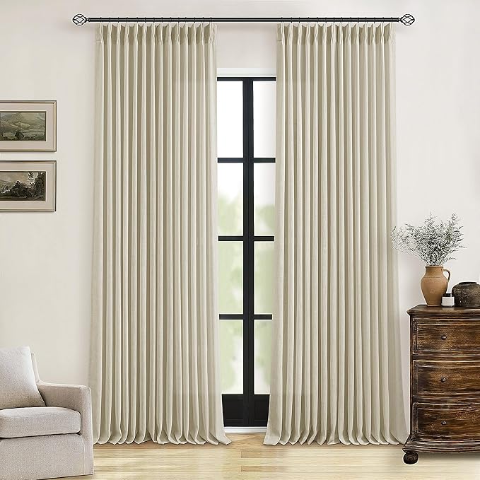 Beige Pinch Pleated Linen Curtains 105 Inches Long 2 Panels | Memory Training by Twodrapes