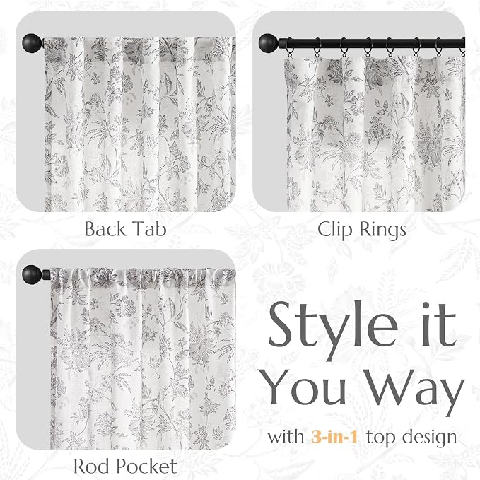 jinchan Linen Floral Curtains for Living Room, 96 Inch Length Curtains - Image 5