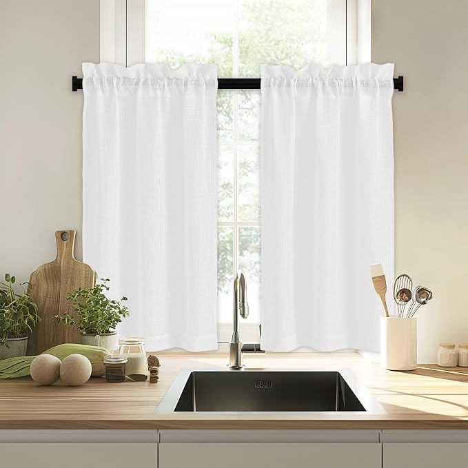 RYB HOME White Sheer Valances for Cafe Kitchen, Light Filtering Durability - Image 6