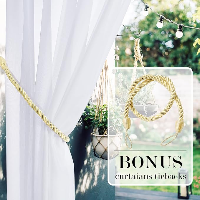 RYB HOME Detachable Sheer Outdoor Curtains White Privacy Sheer Drapes Extra - Image 4