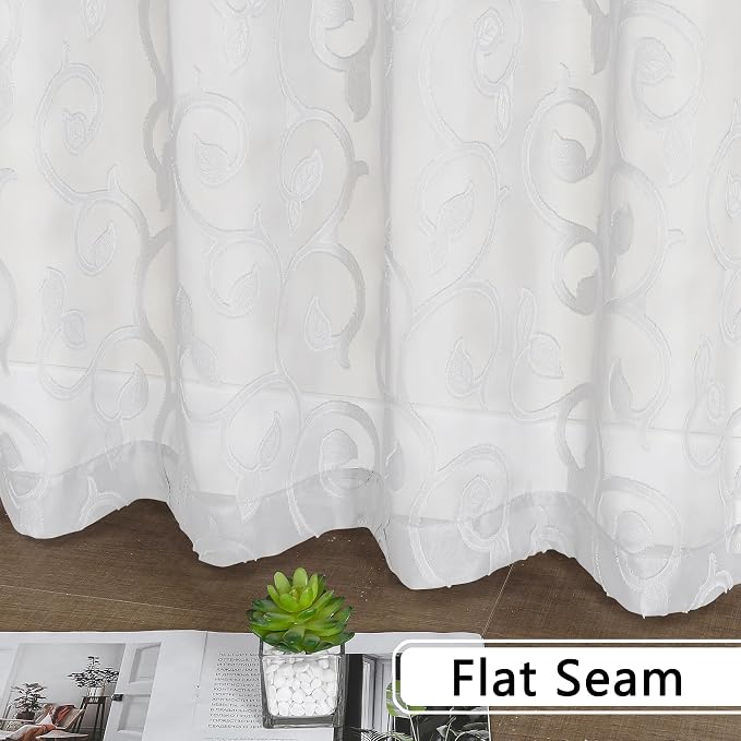 Furman Sheer White Curtains 45 Inch Length 2 Panels Set, Airy Jacquard Clip - Image 7
