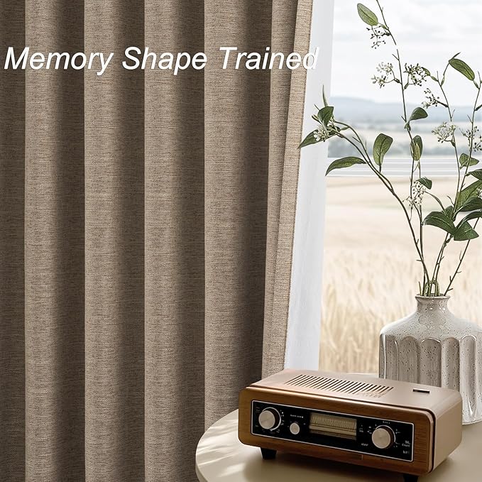 Topfinel Taupe Burlap Linen Blackout Curtains 63 Inches Long 2 Panels - Image 5