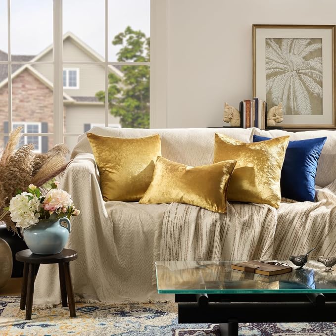 GIGIZAZA Gold Velvet Decorative Throw Pillow Covers 24x24 - Image 6