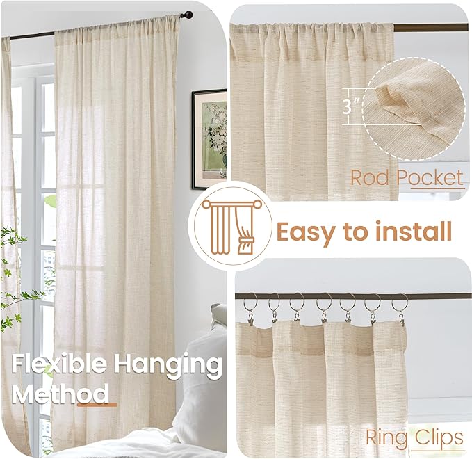 BGment Burlap Linen Semi Sheer Curtains 84 Inch Length - Image 5