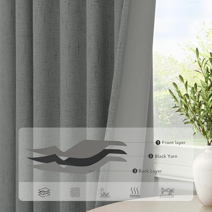 Grey Blackout Curtains for Bedroom 84 Inch Length 2 Panel Linen Textured - Image 5