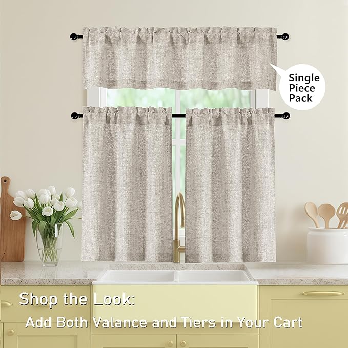 Valances for Windows, Light Filtering Faux Linen Textured Small Short Valance - Image 6