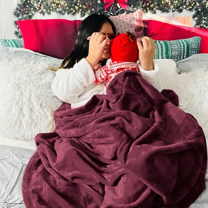 Bedsure GentleSoft Fleece Blankets Queen Size Red Burgundy - Image 5
