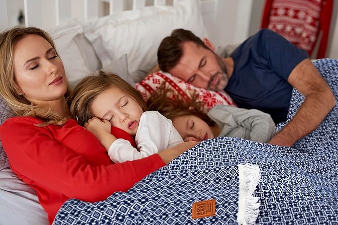 Gold Case Throw Blanket for Couch - 100% Recycled Turkish Cotton Blankets & Throws - Retro Soft Throw Blankets for Living Room Sofa - Boho Decorative Woven Throws for Couch - 60x80 - Navy Blue