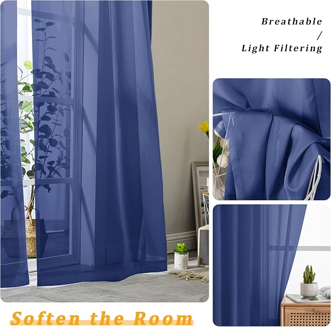 Gwine Royal Blue Sheer Curtains - Image 3