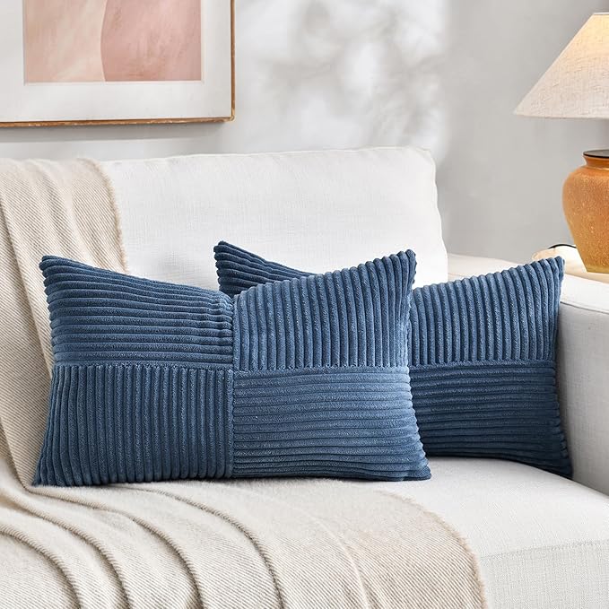 Fancy Homi 2 Packs Dusty Blue Lumbar Decorative Throw Pillow Covers 12x20 Inch by Fancy+Homi