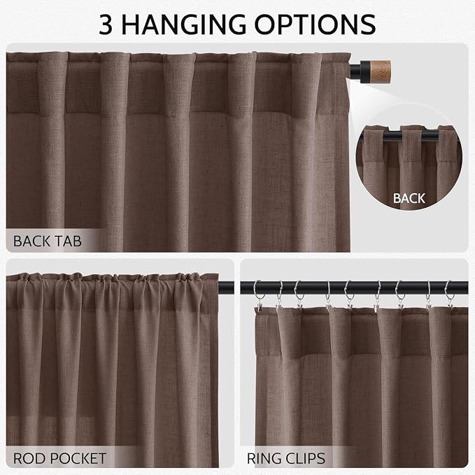 Cappuccino Linen Curtains for Living Room 126 Inches Long Light Filtering Semi - Image 2