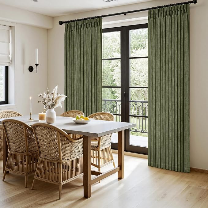 MIULEE Olive Green Pinch Pleated Linen Curtains 96 Inches Long 2 Panels - Image 3