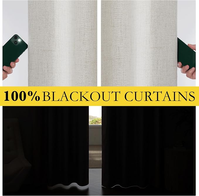 NICETOWN Alabaster Gray Vintage Linen 100% Blackout Curtains - Image 4