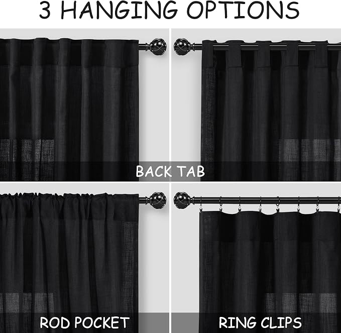 Linen Black Curtains 135 inch Extra Long - Image 3