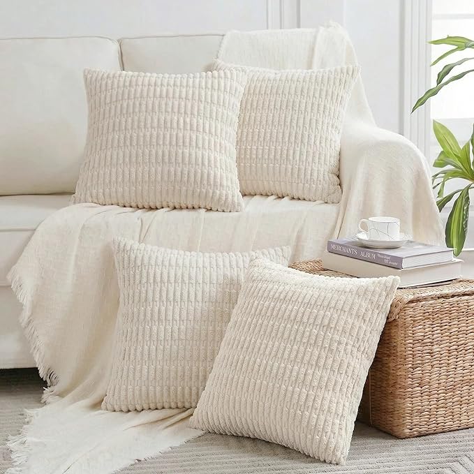 Fancy Homi 4 Packs Boho Cream Decorative Throw Pillow Covers 18x18 Inch by Fancy+Homi