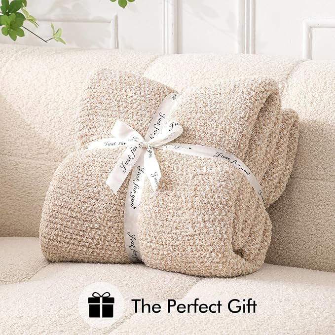 MIULEE Beige Super Soft Throw Blanket for Bed, Twin Size Cozy Fluffy Warm Blankets Knit Blankets for Couch, Sofa, Chair, Living Room, Camping, Picnic, 60 x 80 inch