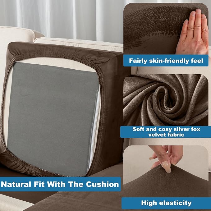 Couch Cover Stretch Velvet Sofa Cushion Cover 3-Piece - Image 5