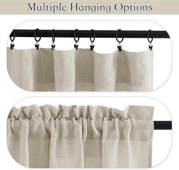 RYB HOME Kitchen Curtains, 30 inches Long Linen Rod Pocket Semi Sheer Cuartins - Image 5