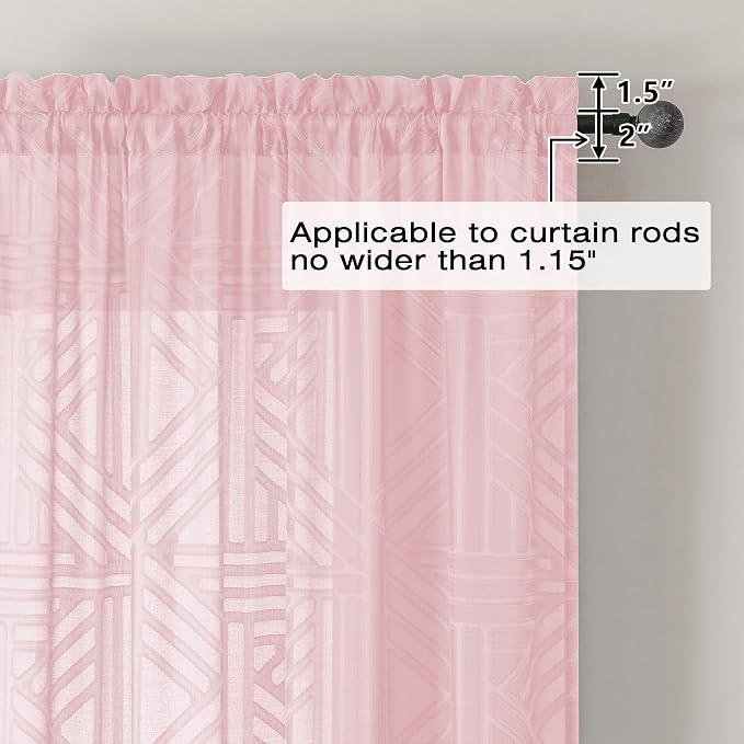 Simplebrand Blush Semi Sheer Curtains 45 Inch Length 2 Panels, Geometric - Image 4