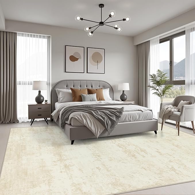 9x12 Area Rug Living Room: Modern Washable Indoor Soft Carpet Beige | - Image 3