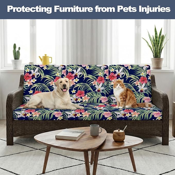 CALBODE 8 Pcs Stretch Outdoor Seat Cushion Covers, Tropical Floral, - Image 6