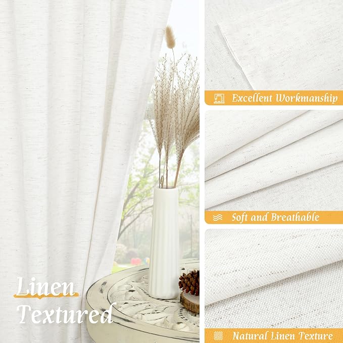 LAMIT Ivory White Linen Curtains 45 Inches Long - Image 7