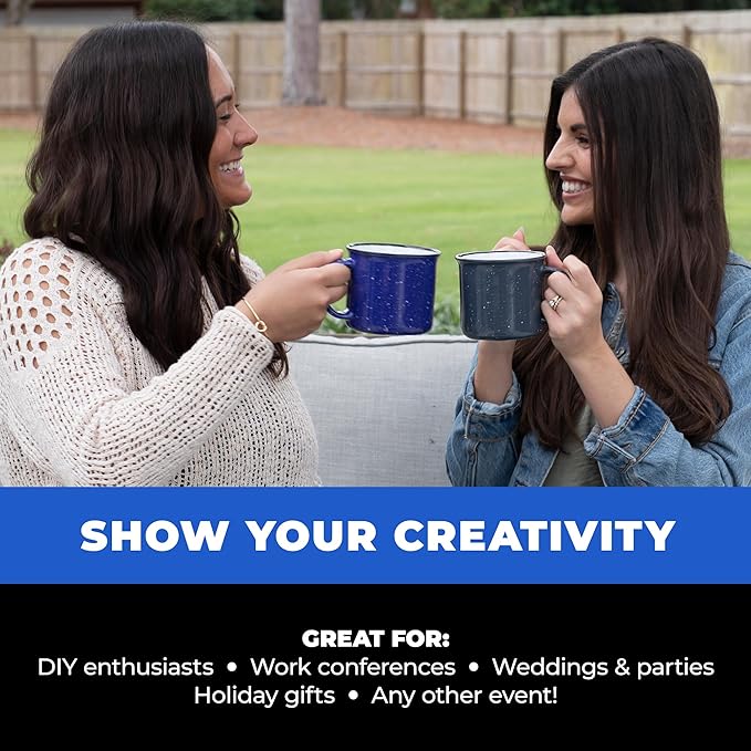 Set of 8 Ceramic Campfire Mugs – 15 Oz, Green – Coffee & Tea Cups for Home, Work, Travel, Camping – Customizable, Great for DIY, Events, Companies