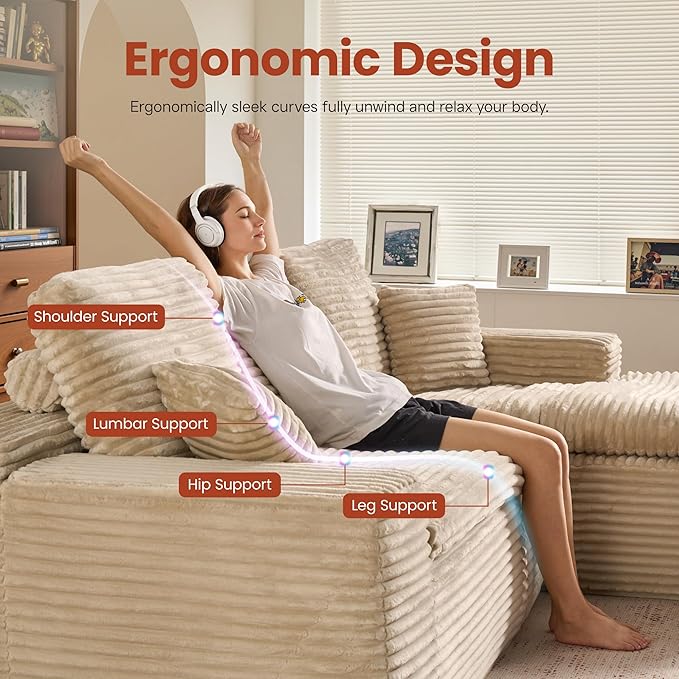 ovios 105” Modular Sectional Sofa with Thicken Seat Cushion, Cloud Couch with Deep Seat, Modern L-Shape Sofas Couches with Chaise,Upholstered Couches for Living Room Bedroom,Beige