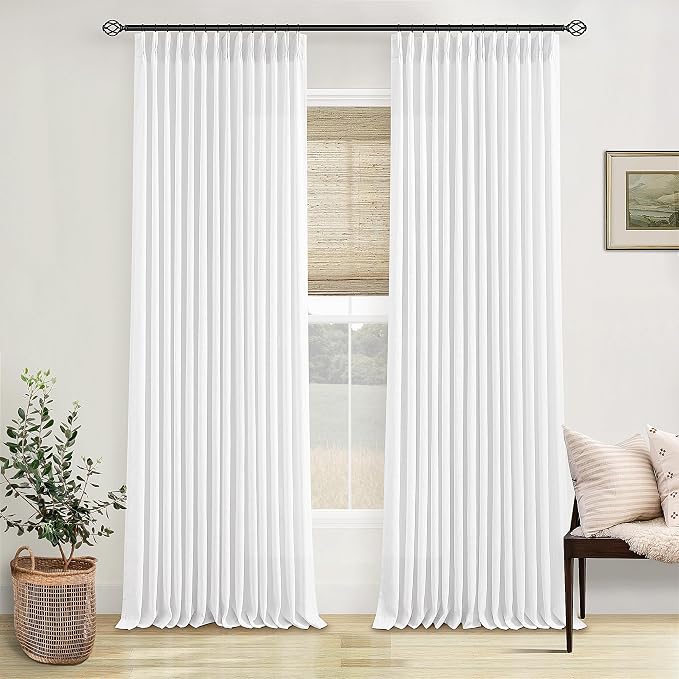 Snow White Pinch Pleated Linen Curtains 92 Inches Long 2 Panels | - Image 7