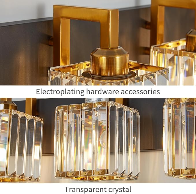 Modern Bathroom Vanity Light 5-Lights Black Gold Crystal Wall Lamp Bathroom Modern Crystal Vanity Lighting