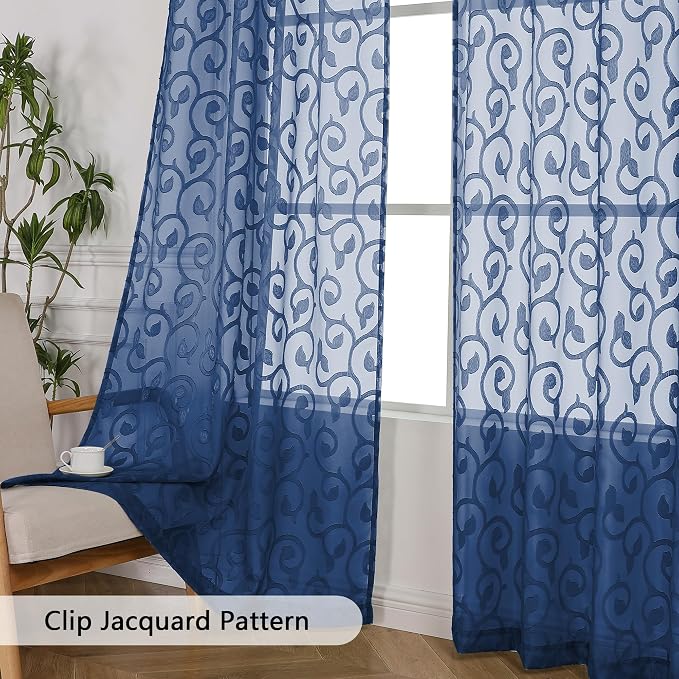 OWENIE Furman Blue Sheer Curtains 96 inches Long - Image 4