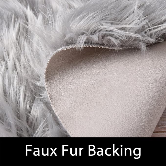 Latepis Round Grey Rugs 6.7ft Faux Sheepskin Fur Circle Rug Fluffy Rugs - Image 3