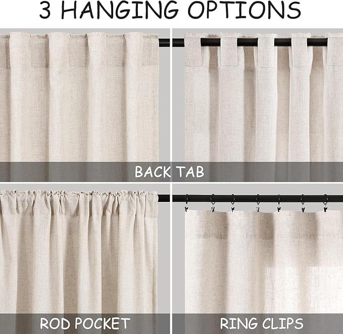 Beige Curtains for Kitchen Windows Over Sink 36 inch Length Rustic Farmhouse - Image 2
