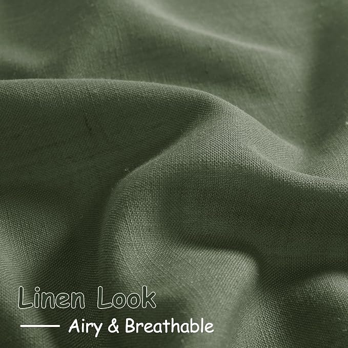 Forest Green Linen Curtains 84 Inch Length 2 Panels Set - Image 3