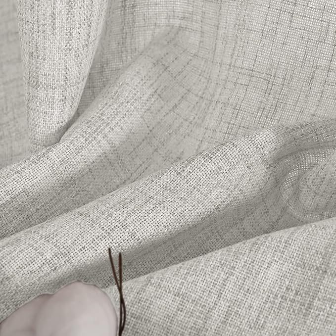 YoungsTex Light Grey Linen Semi Sheer Curtains 54 Inch Length 2 Panels | Light - Image 9