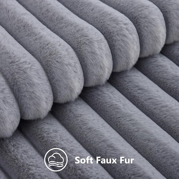 decorUhome Fall Faux Fur Throw Pillow Covers 16x16 Set of 2 Grey | Decorative - Image 2
