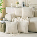 Set of 4 Cream White Decorative Throw Pillow Covers 20x20 Inch Corduroy Pillow by Cozoomy