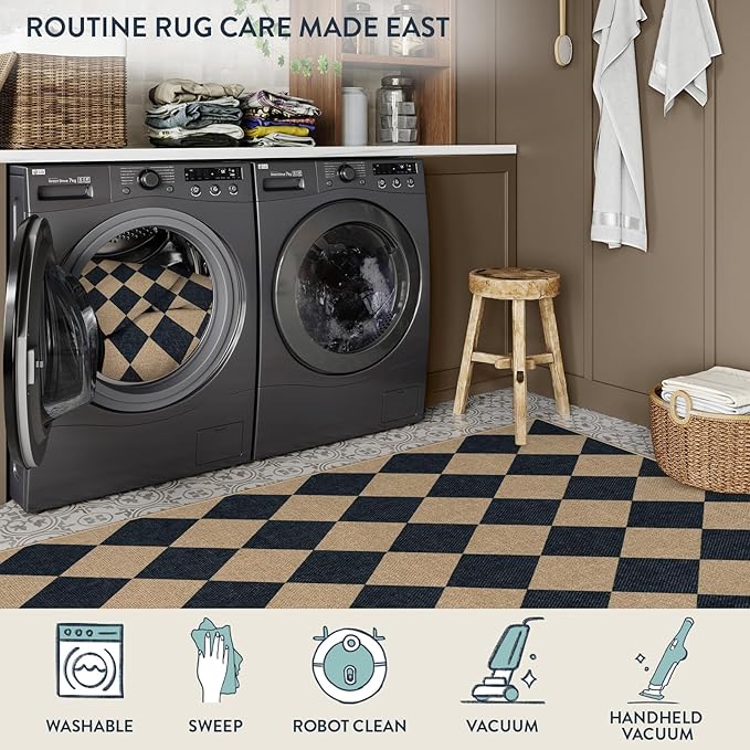 Lahome Checkered Easy Jute Outdoor Patio Rug, 6x9 Living Room Rugs Washable | - Image 6