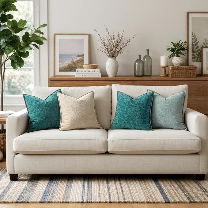 MIULEE Decorative Couch Throw Pillow Covers 18x18 Inch Teal 2 Pack | Farmhouse - Image 5