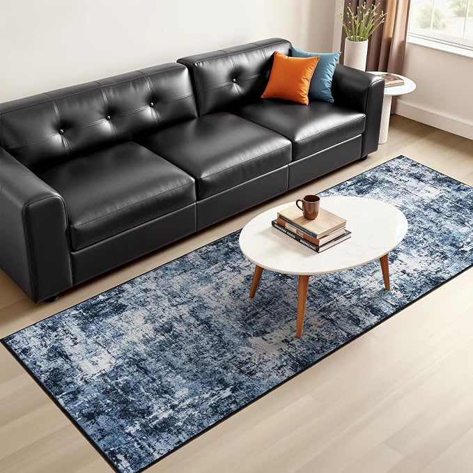 Rugflix 2x6 Runner Rug for Hallway, Washable Navy Blue Kitchen Runners | - Image 8