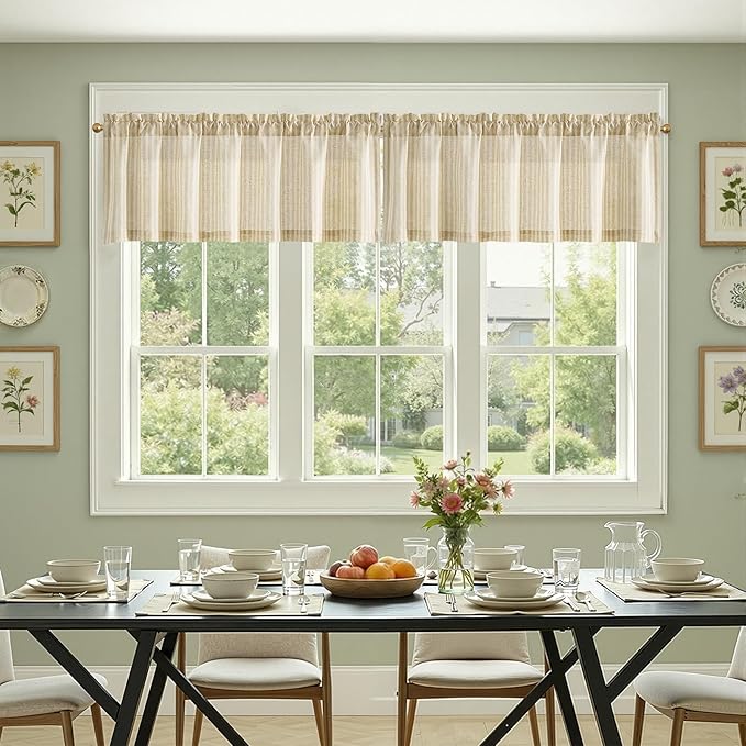 jinchan Valance Curtain Linen Textured Striped Window Curtain - Image 4