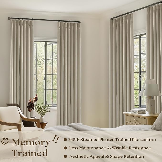 Burlywood Birch 100% Blackout Pinch Pleated Linen Curtains 105 Inches Long | - Image 2