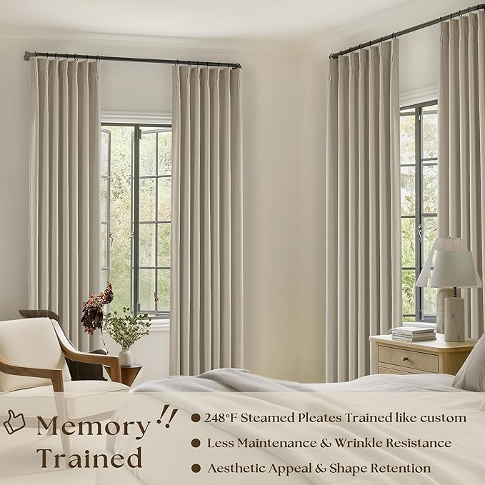 Burlywood Birch 63 Inch Blackout Pleated Linen Curtains - Image 2