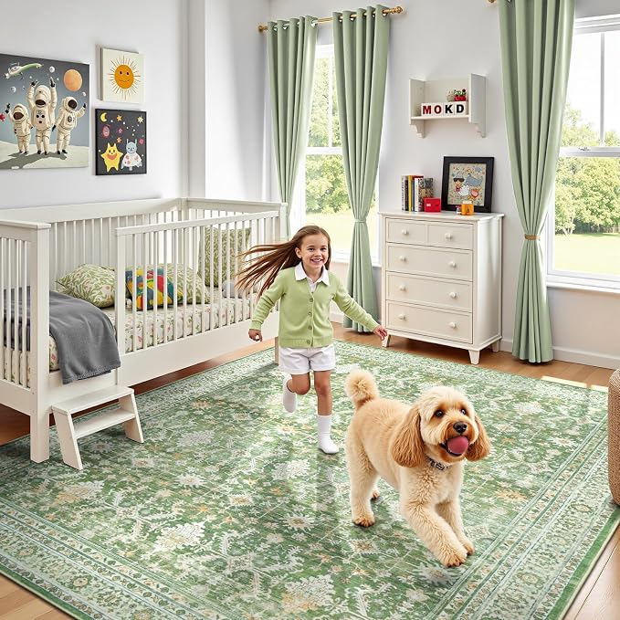 Lofus 9x12 Area Rug for Living Room, Light Green Washable Area Rugs - Image 5