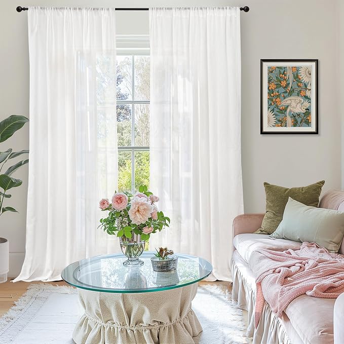 BGment White Linen Curtains 96 Inches Long - Image 2