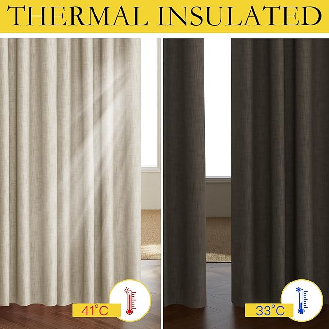 NICETOWN Taupe 100% Blackout Linen Curtains 120 inch Long Burg, Farmhouse Thick - Image 2